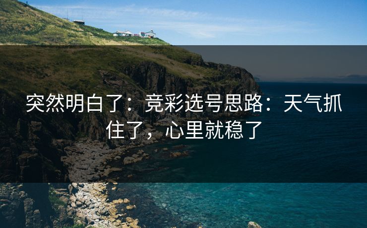 突然明白了：竞彩选号思路：天气抓住了，心里就稳了