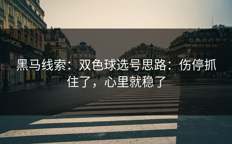 黑马线索：双色球选号思路：伤停抓住了，心里就稳了