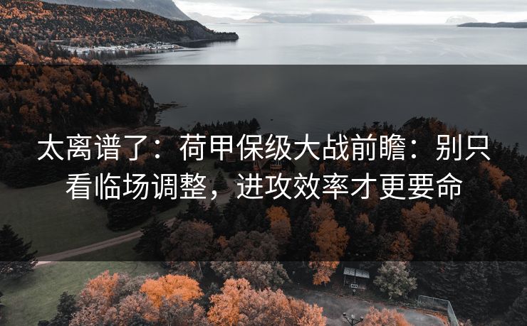 太离谱了：荷甲保级大战前瞻：别只看临场调整，进攻效率才更要命